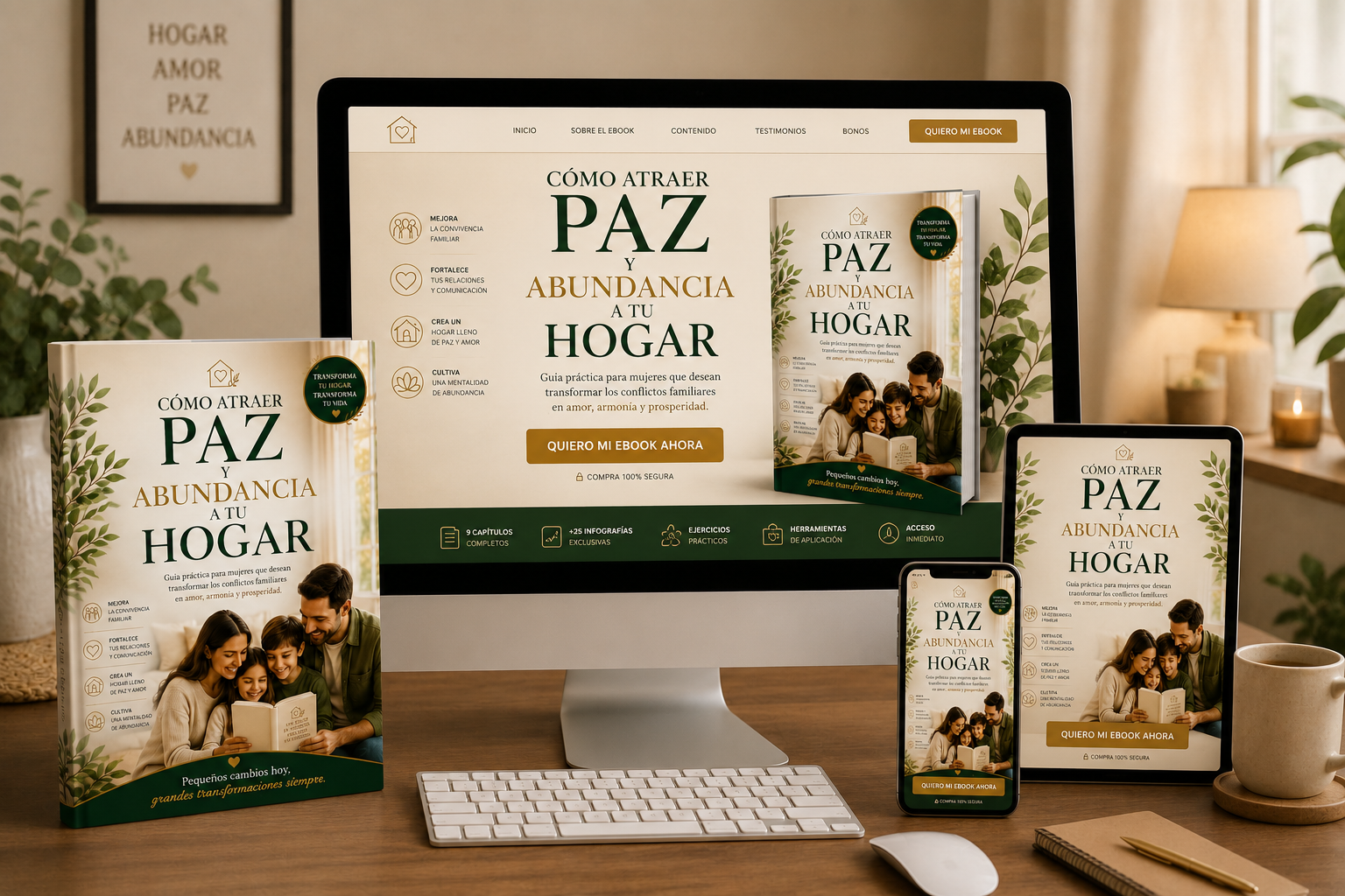 Ebook Cómo atraer Paz y Abundancia a tu Hogar disponible en celular, tablet, computadora y laptop